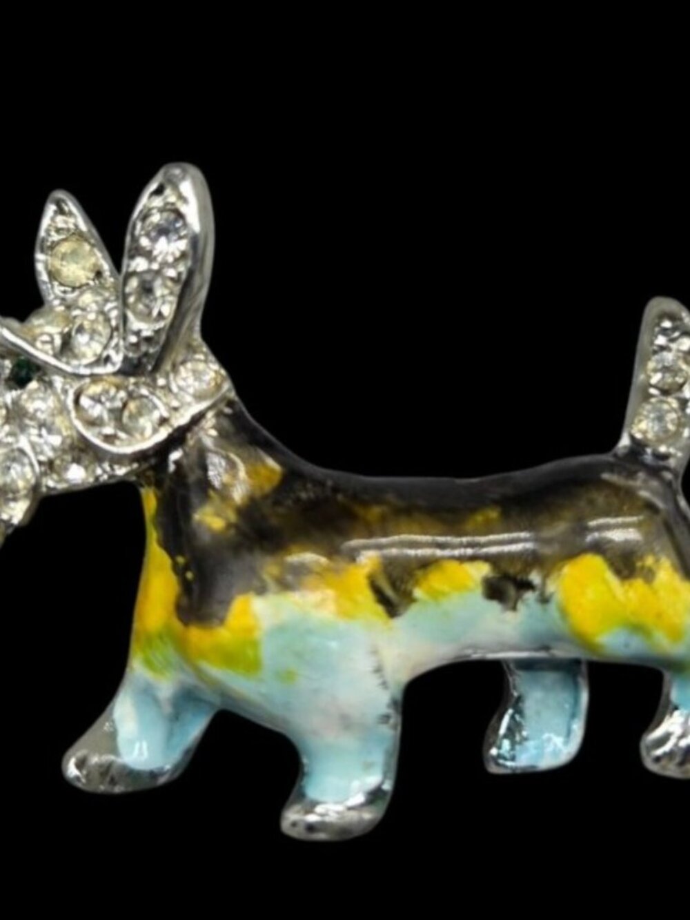 Vtg Scottie Dog Brooch Multi-Color Enamel Rhinestone Scottish Terrier Drop Glaze - Picture 3 of 7